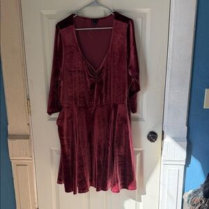 torrid Velvet V-Neck Long Sleeve Dress in Wine